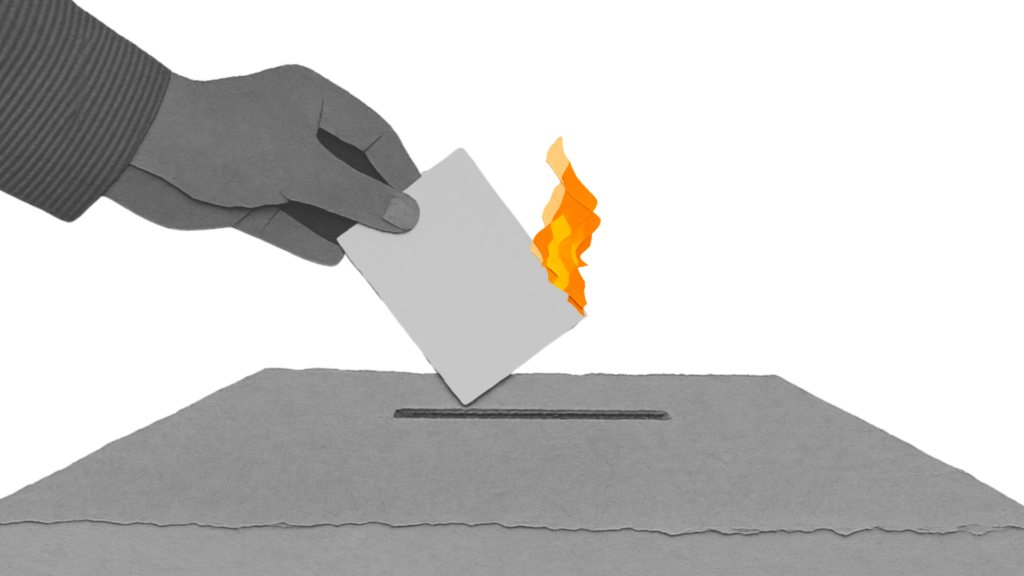 Ilustración de un voto en llamas