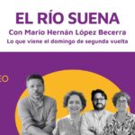 Portada del podcast El río suena, con la foto de los tres codirectores de Barequeo y el invitado de este episodio, Mario Hernán López Becerra