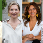 Rostros de las esposas de Uribe, Santos, Iván Duque y Petro. Las cuatro aparecen vestidas de blanco.