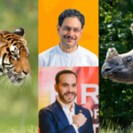 Foto de tigre y rinoceronte con los rostros de Abelardo de la Espriella e Iván Cepeda