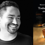 Foto de la portada del libro Todo esfuerzo es vano, con un vaso de Whisky, y foto del rostro del autor, Mateo Quintero Segura