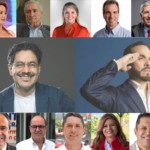 Rostros de Iván Cepeda y Abelardo de la Espriella rodeados de rostros de políticos reconocidos en el Eje Cafetero.