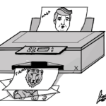 Caricatura de Donald Trump y como fotocopia el Tigre de Abelardo de la Espriellla