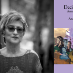 Foto en blanco y negro del rostro de Anabel Torres y portada del libro "Decir nosotras"