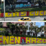 2 imágenes del mural callejero Las cuchas tienen razón, en Manizales.
