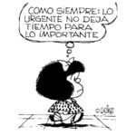 Tira cómica de Mafalda, en blanco y negro