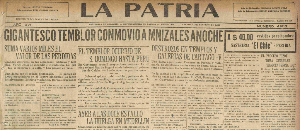 Manizales: temblores y terremotos