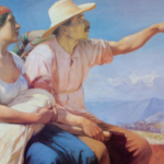 Foto de una pintura que muestra a 2 campesinos
