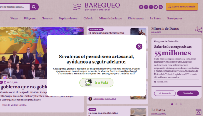 Captura de pantalla de Barequeo con la campaña de Vaki