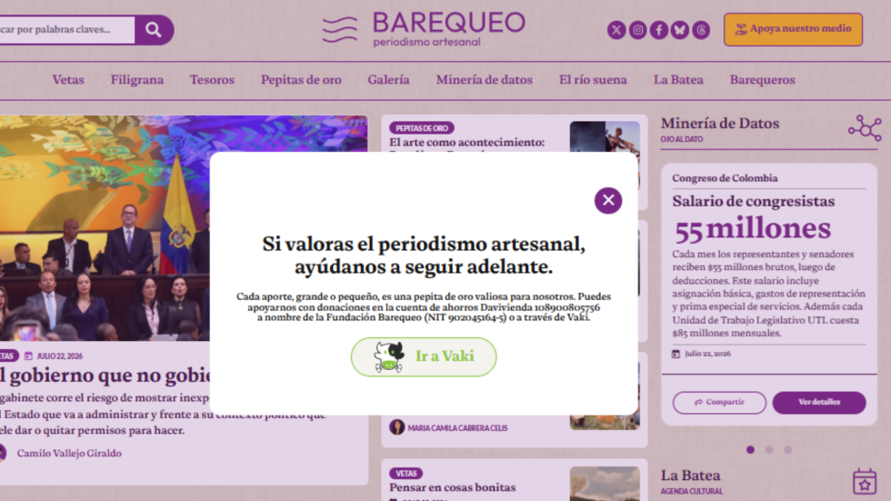 Captura de pantalla de Barequeo con la campaña de Vaki
