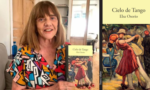Foto del rostro de Elsa Osorio y de la portada del libro Cielo de tango