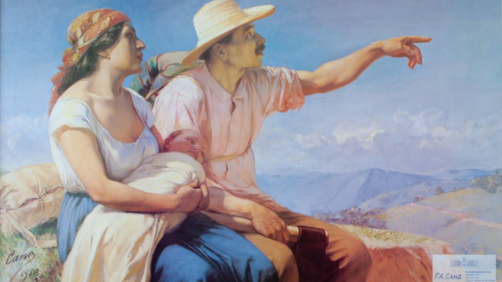 Foto de una pintura que muestra a 2 campesinos