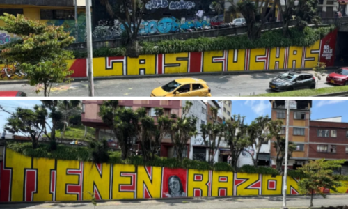 2 imágenes del mural callejero Las cuchas tienen razón, en Manizales.