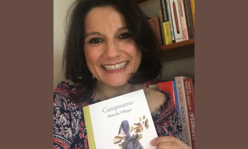 Marcela Villegas con su libro Camposanto