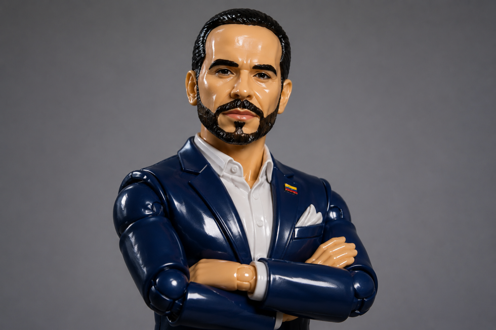 Abelardo de la Espriella como una figura de acción, como esos muñequitos que vienen en cajas con tapa plástica.