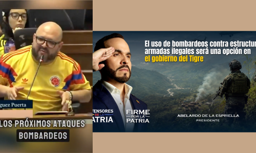 Collage que muestra a Abelardo de la Espriella y al concejal de Medellín Andrés Felipe "el Gury" Rodríguez quienes han hablado sobre bombardeos.