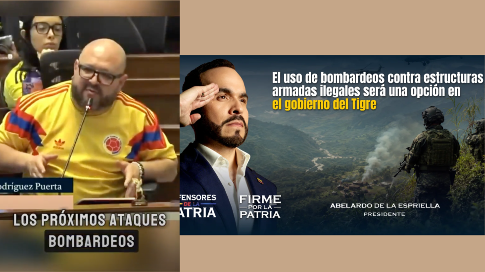 Collage que muestra a Abelardo de la Espriella y al concejal de Medellín Andrés Felipe "el Gury" Rodríguez quienes han hablado sobre bombardeos.