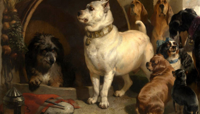 Alejandro y Diógenes, versión perros. Pintura de Edwin Henry Landseer, óleo sobre lienzo, 1848.