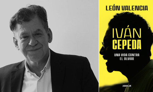 Foto de León Valencia y blanco y negro y de la carátula del libro que escribió sobre Iván Cepeda