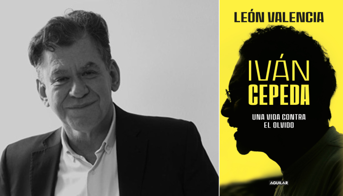 Foto de León Valencia y blanco y negro y de la carátula del libro que escribió sobre Iván Cepeda