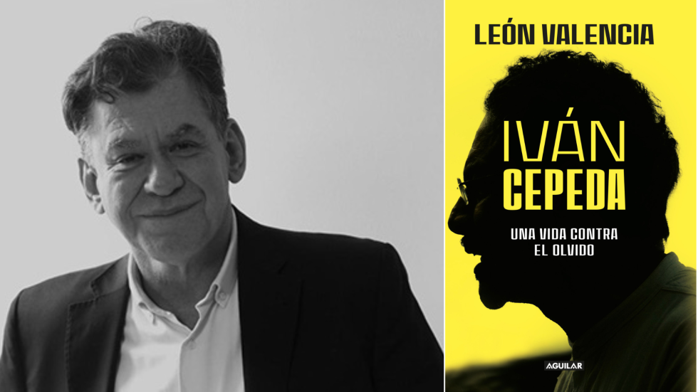 Foto de León Valencia y blanco y negro y de la carátula del libro que escribió sobre Iván Cepeda