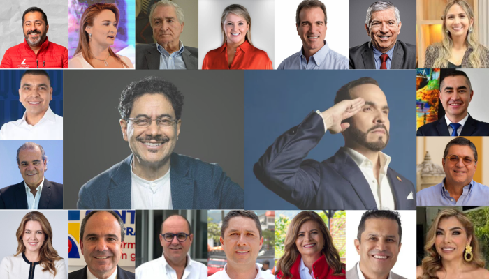 Rostros de Iván Cepeda y Abelardo de la Espriella rodeados de rostros de políticos reconocidos en el Eje Cafetero.