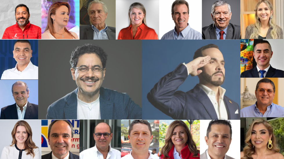 Rostros de Iván Cepeda y Abelardo de la Espriella rodeados de rostros de políticos reconocidos en el Eje Cafetero.