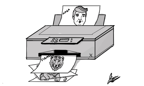 Caricatura de Donald Trump y como fotocopia el Tigre de Abelardo de la Espriellla