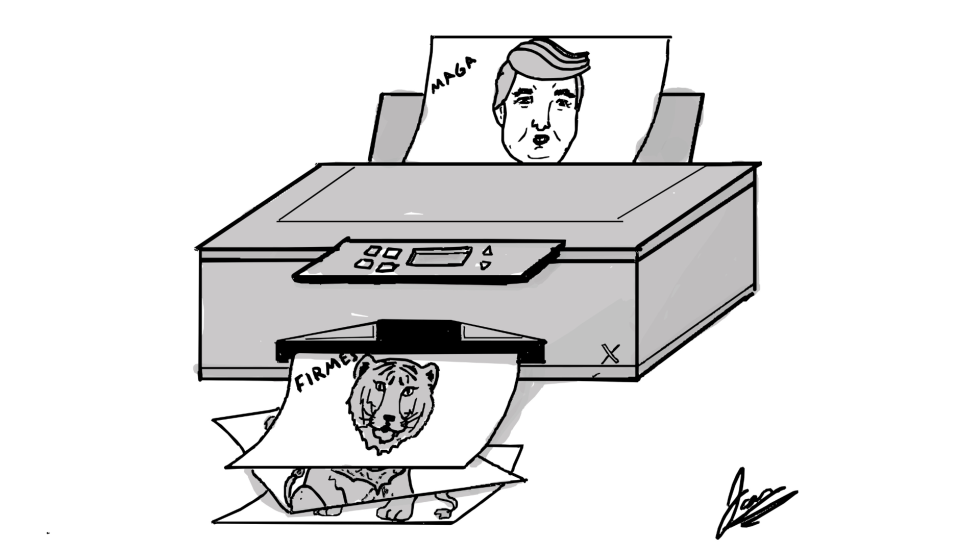 Caricatura de Donald Trump y como fotocopia el Tigre de Abelardo de la Espriellla