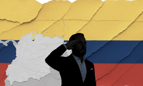ilustración de la silueta de Abelardo de la Espriella y al fondo la bandera de Colombia
