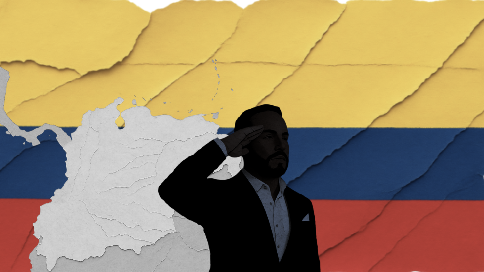 ilustración de la silueta de Abelardo de la Espriella y al fondo la bandera de Colombia
