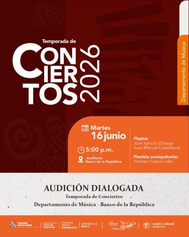 Afiche del evento Audición Dialogada con Estudiantes del departamento de Música de la Universidad de Caldas